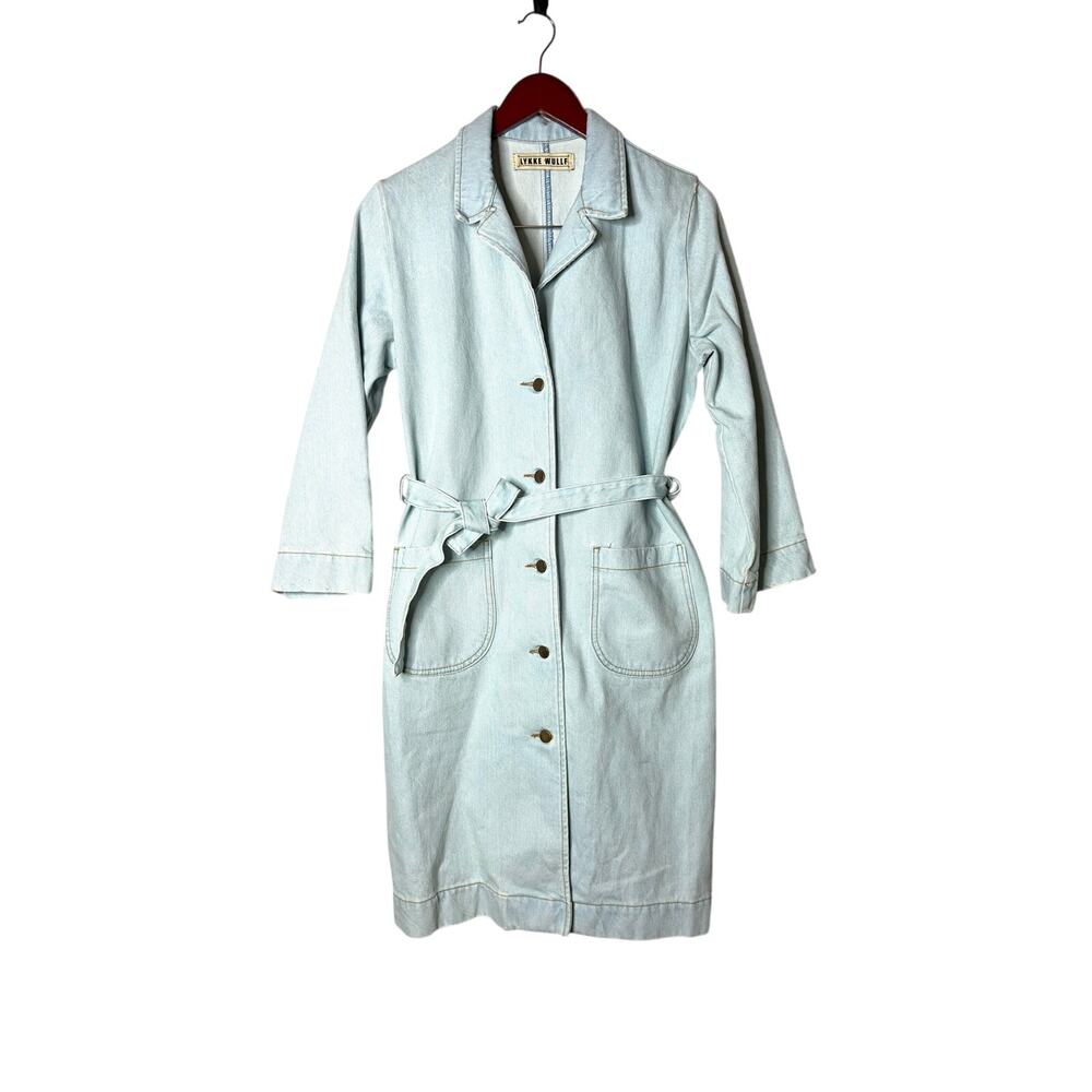 Lykke Wullf light sky blue denim trench coat dress sz S
